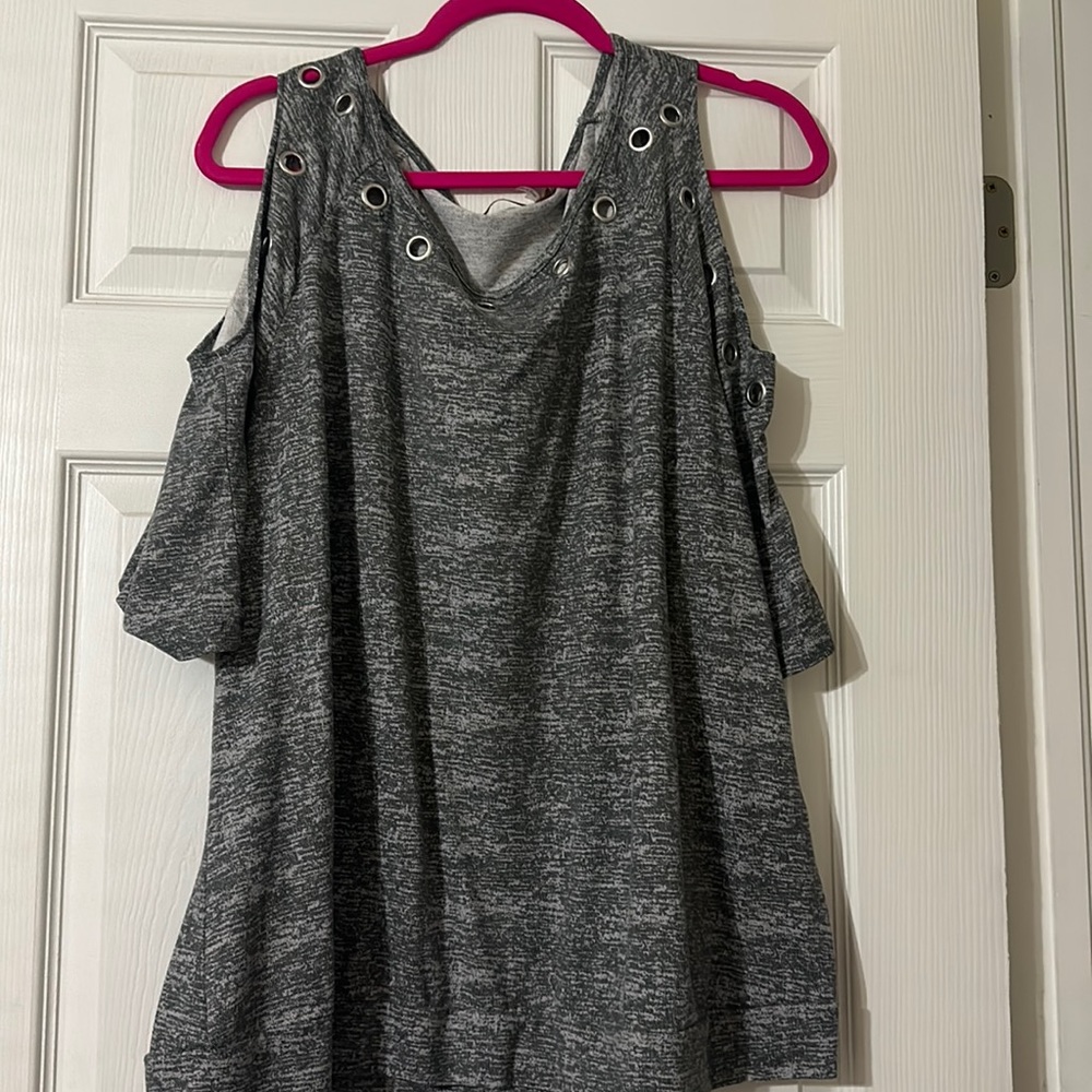 Grey light weight sweater with eyelets